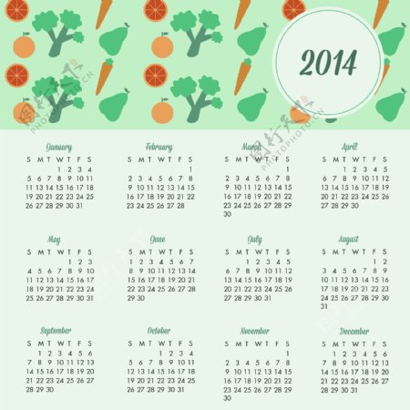 2014日历水果和蔬菜健活方式设计