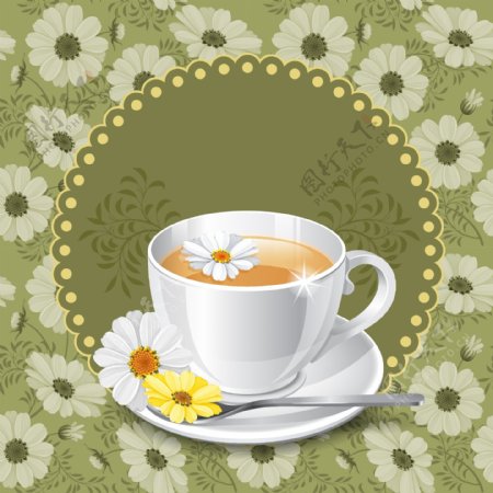 唯美花卉背景下午茶海报