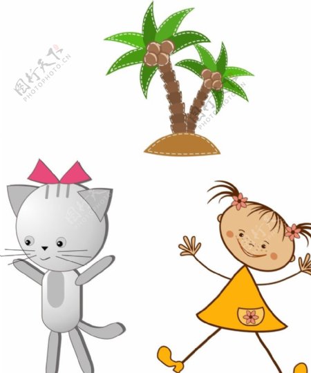 小猫儿童椰子树