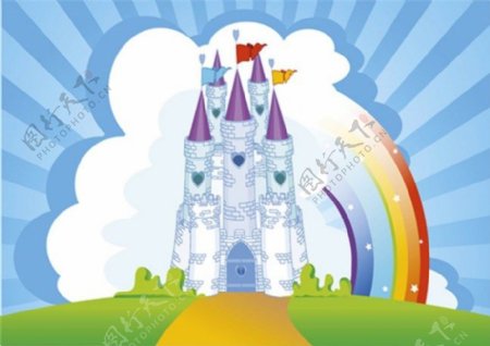 城堡彩虹背景素材