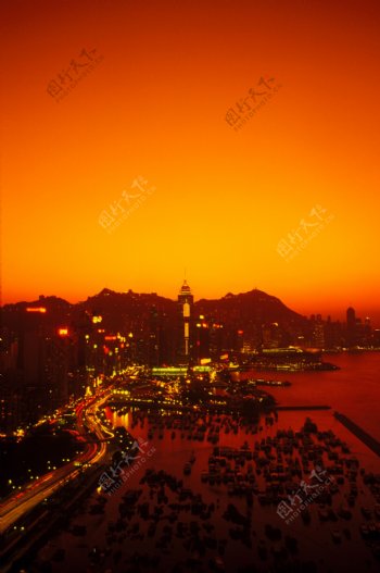 黄昏傍晚时的香港风光图片