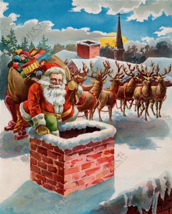 钻进烟囱的圣诞老人图片