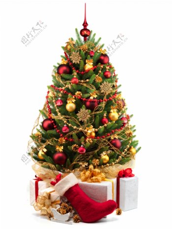 礼物与圣诞树装饰图片