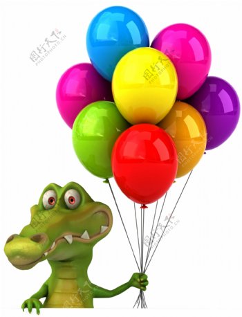 拿着气球的卡通恐龙