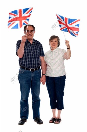 一对手拿英国国旗的外国夫妇图片
