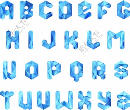 多边形字母蓝色字体样式图片
