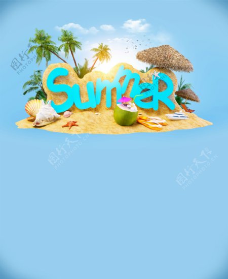 蓝色夏季度假海报
