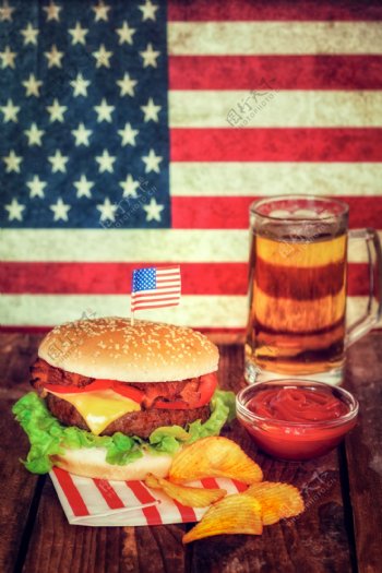 美国汉堡与啤酒图片