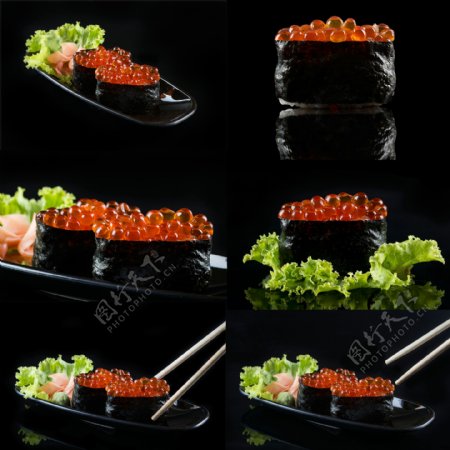 筷子与鱼子酱寿司图片