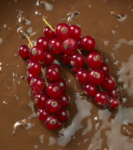 红色果子与巧克力汁图片