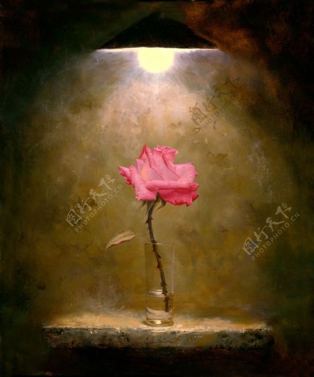 灯下的玫瑰油画图片