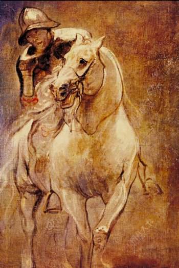 骑马的人物油画图片
