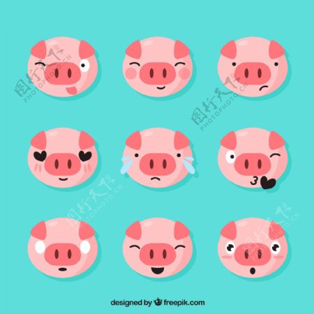 一组红色卡通折耳猪猪