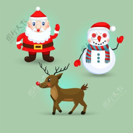 圣诞老人雪人与驯鹿矢量素材下载