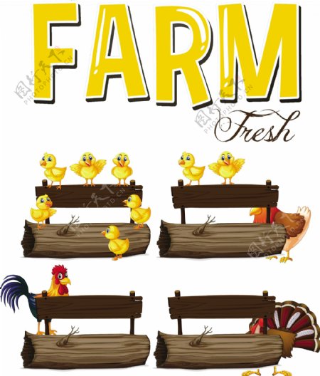 农场动物和标志插图