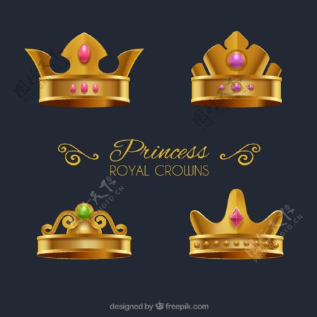 手绘四个公主金冠