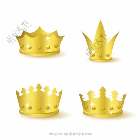四个写实风格的金色皇冠矢量设计素材