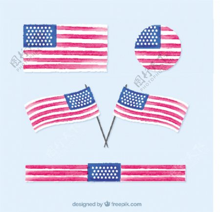 各种水彩风格美国国旗设计素材