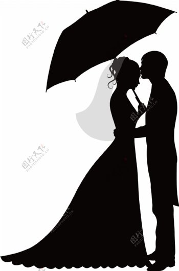手绘黑色雨伞情侣元素