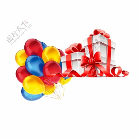 彩色气球和彩带礼品盒
