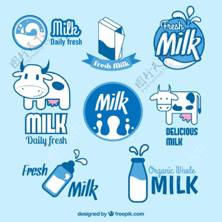 可爱卡通牛奶公司标签矢量图