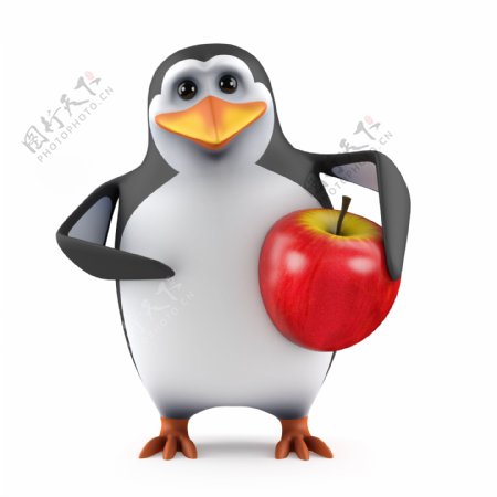 抱着苹果的企鹅