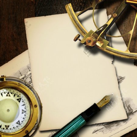 航海工具和笔纸图片