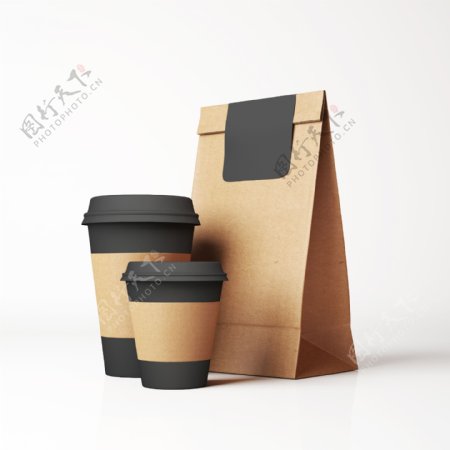 咖啡杯子与快餐纸袋图片