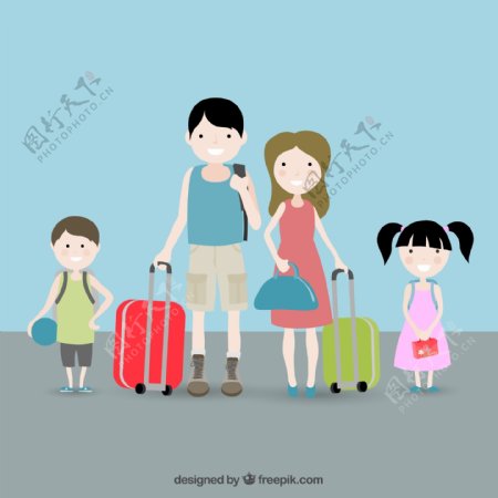 家庭与行李箱
