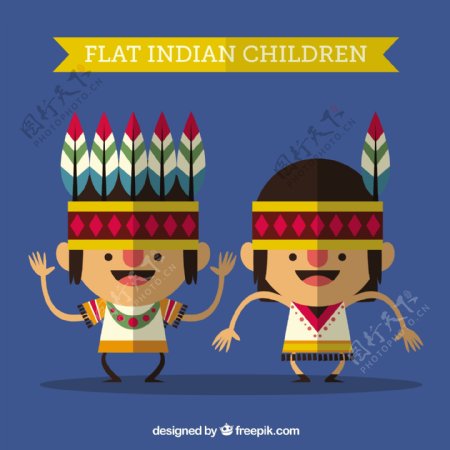 滑稽的印度孩子在平坦的风格