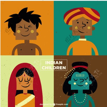 卡通印度儿童插画