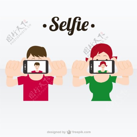 男孩和女孩服用selfie