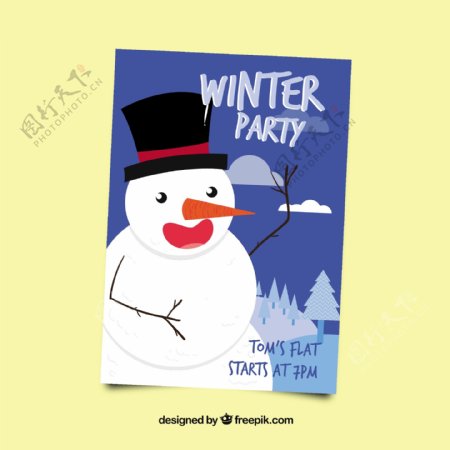 一个雪人的冬天聚会邀请