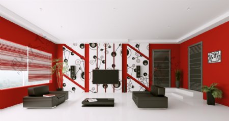红色调客厅设计图片