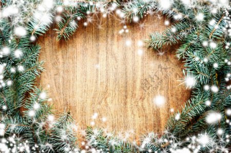 圣诞树木板背景边框图片
