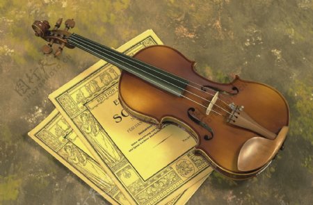 小提琴和乐谱图片