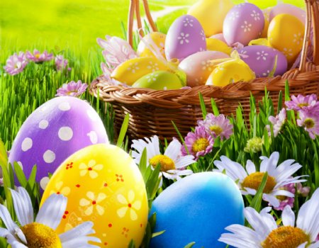 复活节彩蛋与花朵图片