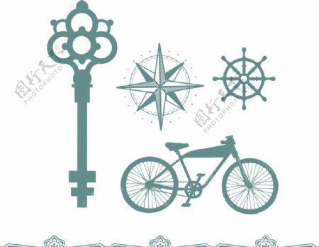 古代钥匙自行车古典花纹边框