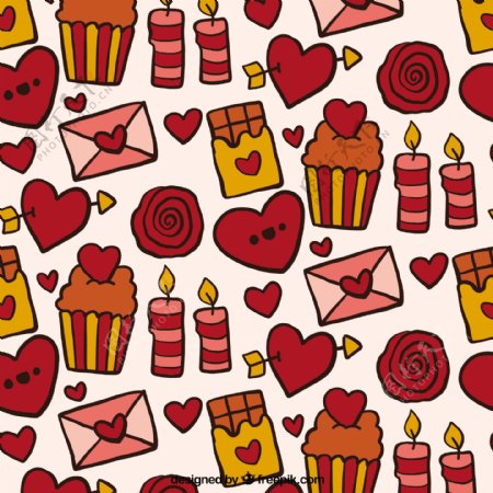 糖果图案与手绘爱情元素