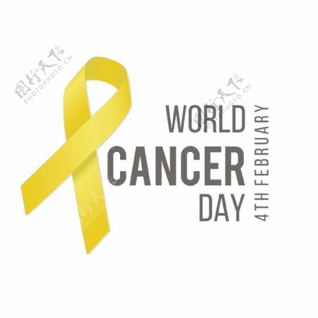 白色背景黄色丝带世界癌症日