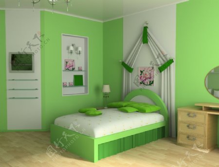 绿色卧室装修设计图片