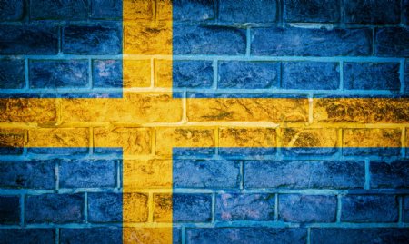 瑞典国旗砖墙背景图片