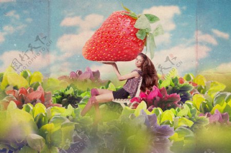 草莓与时尚美女图片