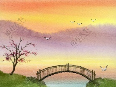 夕阳小桥