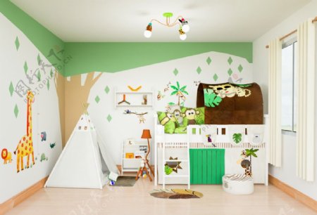 设计狮爸爸高低床儿童房环保绿色森林童趣
