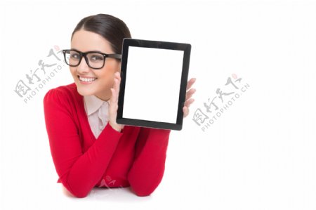 外国美女与平板电脑图片