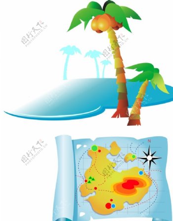 夏季沙滩椰子树