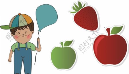 卡通儿童草莓苹果