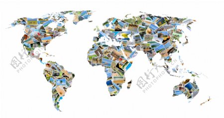 风景照片拼成的世界地图图片