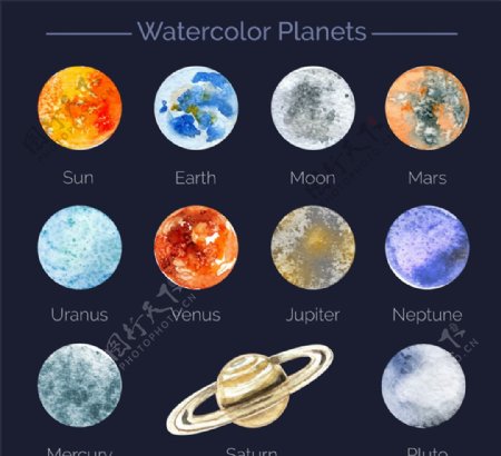 水彩绘行星矢量素材